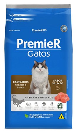 Ração Premier Para Gatos Adultos Castrados de 6 Meses a 6 Anos Sabor Salmão