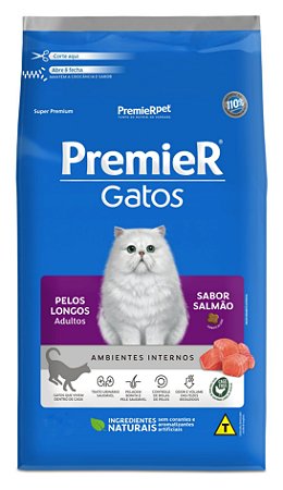 Ração Premier Pelos Longos Para Gatos Adultos Sabor Salmão