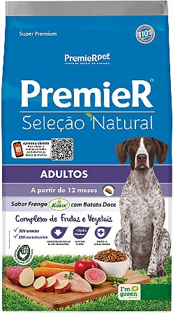 Ração Premier Seleção Natural Para Cães Adultos Sabor Frango com Batata Doce - 12 Kg
