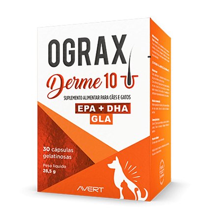 Suplemento Ograx Derme 10 Para Cães e Gatos - 30 Cápsulas