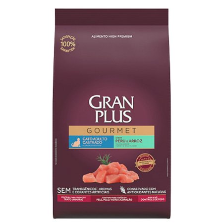 Ração Granplus Gourmet Para Gatos Adultos Castrados Sabor Peru e Arroz