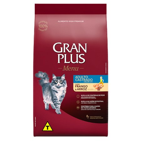 Ração Granplus Para Gatos Adultos Castrados Sabor Frango e Arroz