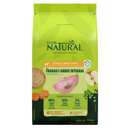 Ração Guabi Natural Para Cães Adultos Porte Grande e Gigante Sabor Frango e Arroz Integral