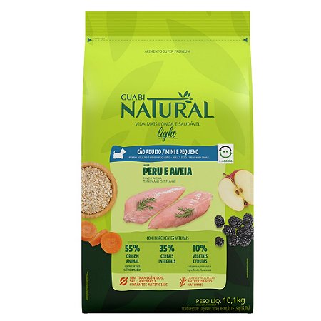 Ração Guabi Natural Light Para Cães Adultos Porte Mini e Pequeno Sabor Peru e Aveia