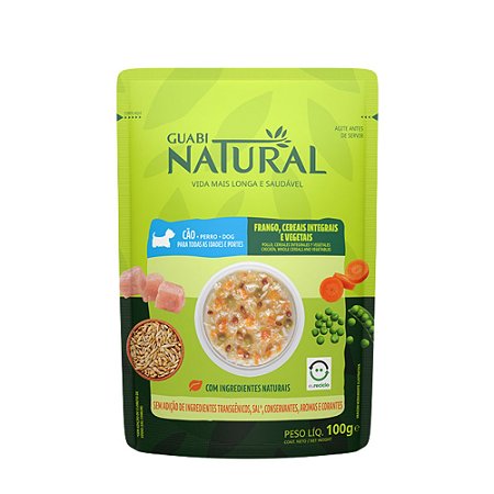 Sachê Guabi Natural Para Cães Adultos Sabor Frango, Cereais Integrais e Vegetais - 100 g
