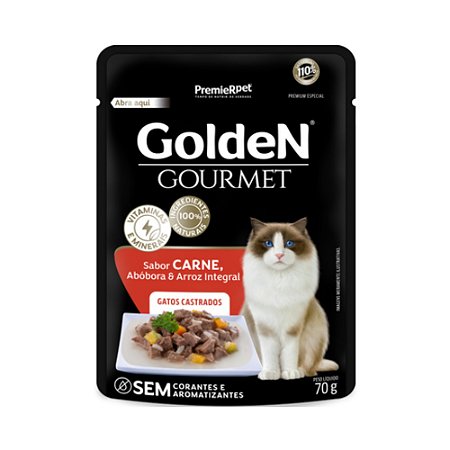 Sachê Golden Gourmet Para Gatos Adultos Castrados Sabor Carne, Abóbora e Arroz Integral - 70 g