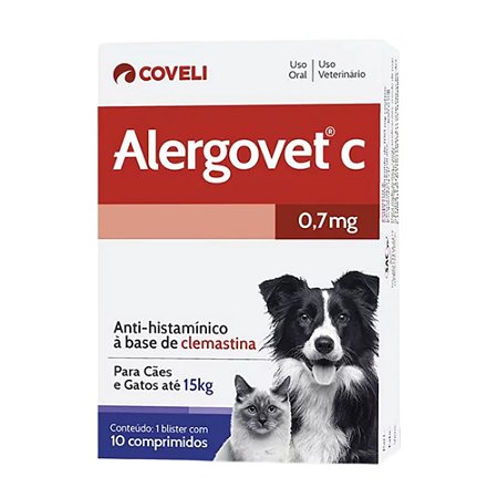 Alergovet C 0,7 mg Para Cães e Gatos Até 15 Kg - 10 Comprimidos