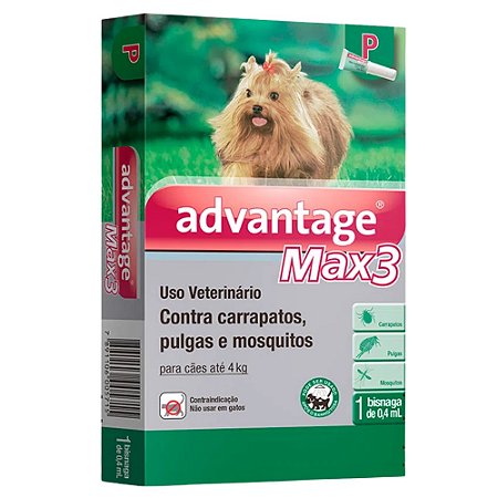 Antipulgas e Carrapatos Elanco Advantage Max3 Para Cães Até 4 Kg - 0,4 ml