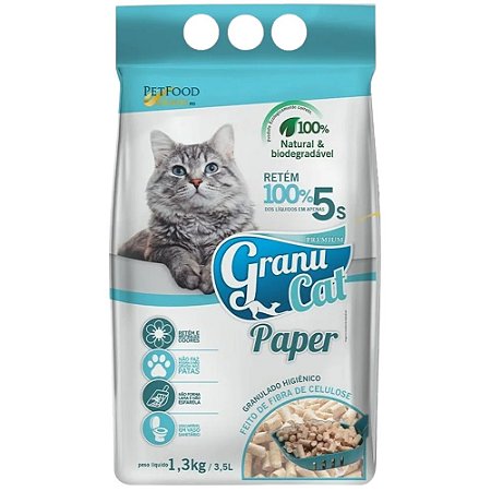 Granulado Higiênico Granu Cat Paper Para Gatos com Fibra de Celulose - 1,3 Kg