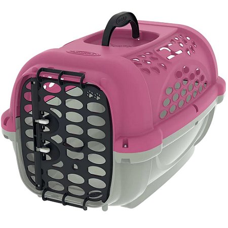 Caixa de Transporte Plast Pet Panther Para Cães e Gatos - Cinza / Rosa