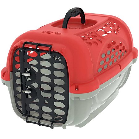 Caixa de Transporte Plast Pet Panther Para Cães e Gatos - Cinza / Vermelho