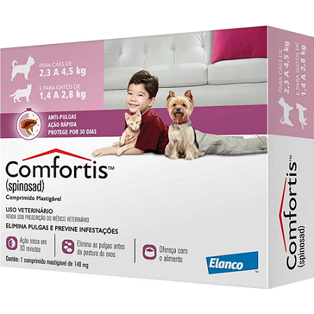 Antipulgas Comfortis 140 mg Para Cães e Gatos - Cães de 2,3 a 4,5 kg e Gatos de 1,4 a 2,8 kg - 1 Comprimido