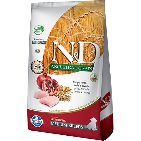 Ração Farmina N&D Ancestral Grain Puppy Medium Para Cães Filhotes de Porte Médio Sabor Frango e Romã