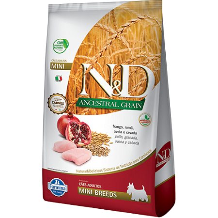 Ração N&D Ancestral Grain Adult Mini Para Cães Adultos de Porte Pequeno Sabor Frango e Romã