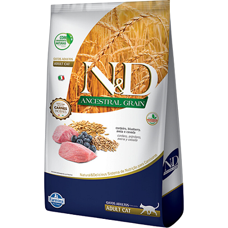 Ração Farmina N&D Ancestral Grain Adult Para Gatos Adultos Sabor Cordeiro e Blueberry