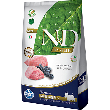Ração Farmina N&D Prime Adult Mini Para Cães Adultos de Porte Pequeno Sabor Cordeiro e Blueberry