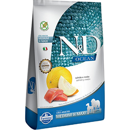 Ração Farmina N&D Ocean Adult Medium & Maxi Para Cães Adultos de Porte Médio e Grande Sabor Samão e Melão