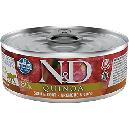 Ração Úmida N&D Quinoa Skin & Coat Adult Para Gatos Adultos Sabor Arenque - 80 g