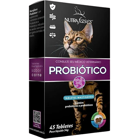 Suplemento Nutrafases Probiótico Para Gatos - 45 Tabletes