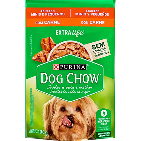 Sachê Dog Chow Para Cães Adultos de Porte Mini e Pequeno Sabor Carne - 100 g