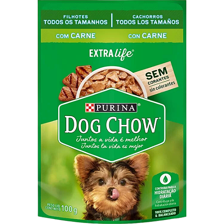 Sachê Dog Chow Para Cães Filhotes de Todos os Portes Sabor Carne - 100 g