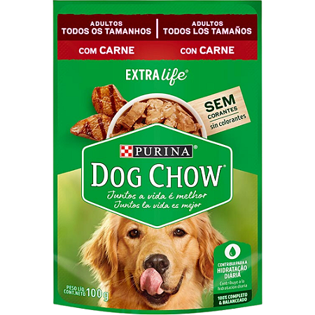 Sachê Dog Chow Para Cães Adultos de Todos os Portes Sabor Carne - 100 g