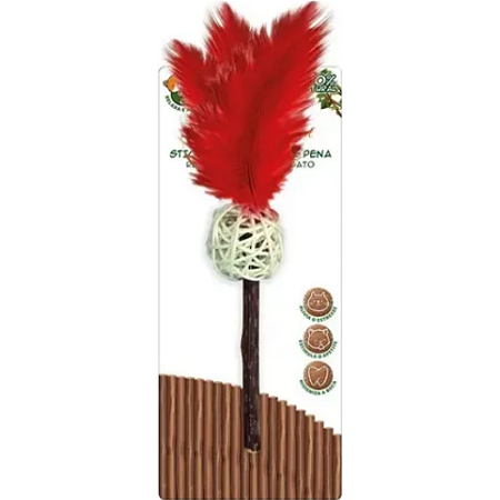 Brinquedo Jambo Pet Bola Matatabi Stick com Pena Para Gatos - Vermelha