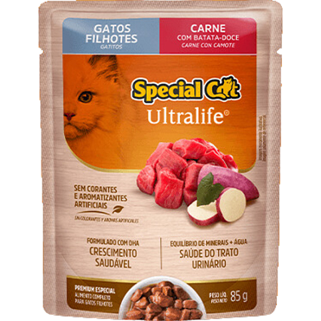 Sachê Special Cat Ultralife Para Gatos Filhotes Sabor Carne com Batata Doce - 85 g