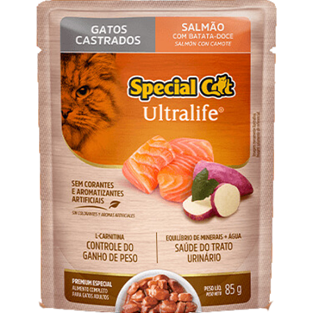 Sachê Special Cat Ultralife Para Gatos Adultos Castrados Sabor Salmão com Batata Doce - 85 g