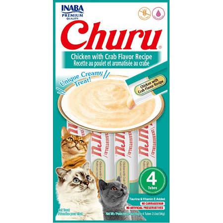 Petisco Churu Para Gatos Sabor Frango com Caranguejo - com 4 Tubos - 56 g