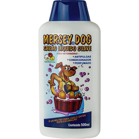 Sabão Líquido Suave Mersey Dog Para Cães e Gatos - Com Antipulgas e Condicionador - 500 ml