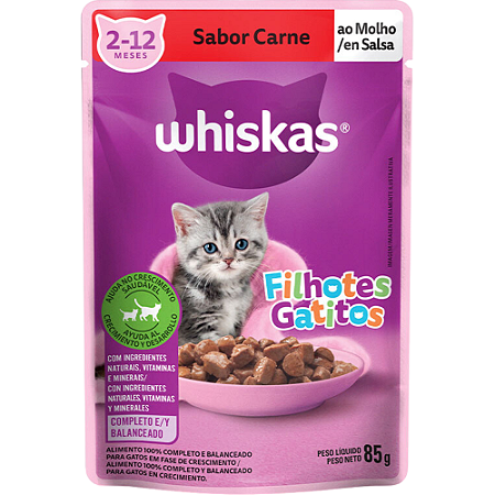 Sachê Whiskas Para Gatos Filhotes Sabor Carne ao Molho - 85 g