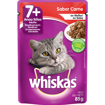 Sachê Whiskas 7+ Para Gatos Adultos Sênior Sabor Carne ao Molho - 85 g