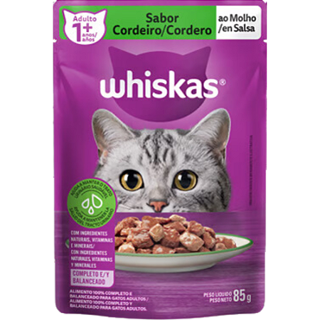 Sachê Whiskas Para Gatos Adultos Sabor Cordeiro ao Molho - 85 g