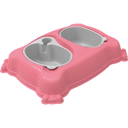 Comedouro e Bebedouro Plast Pet New Pratic Para Cães e Gatos - Rosa