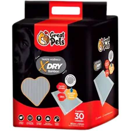 Tapete Higiênico Great Pets X-Dry Bamboo Para Cães - 80 X 60 cm - 30 Unidades