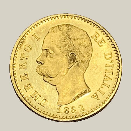 Moeda de Ouro de 20 Liras, Itália Império - Ano: 1882 - Rei Umberto I