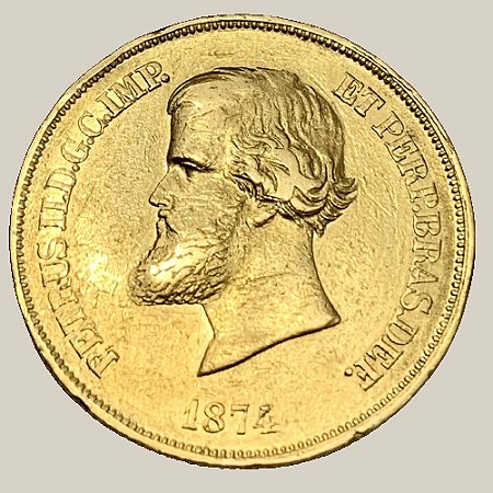 Moeda de Ouro de 10.000 Réis, Brasil Império - Ano: 1874 - Imperador Pedro II