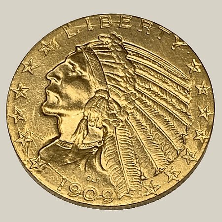 Moeda de Ouro de 5 Dólares, Estados Unidos da América - Ano: 1909 - Presidente Taft