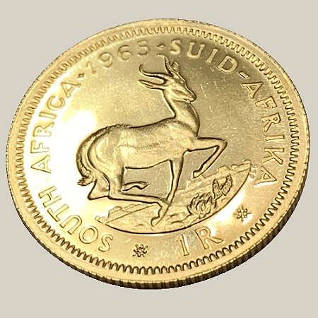 Moeda de Ouro de 1 Rand, África do Sul - Ano: 1965