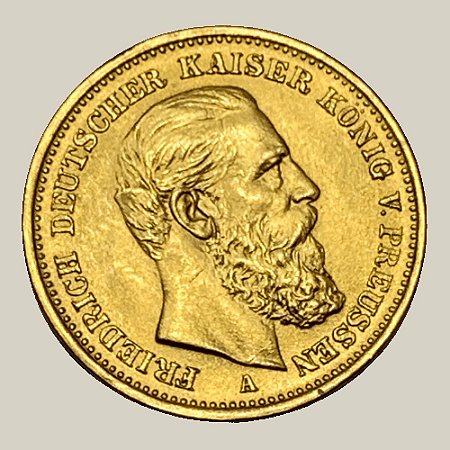 Moeda de Ouro de 20 Marcos, Império Alemão - Ano: 1888 - Kaiser Frederico III da Prússia