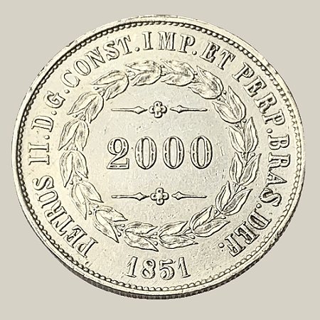 Moeda de Prata de 2000 Réis, Brasil Império - Ano: 1851 - Imperador Pedro II