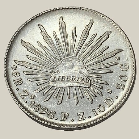 Moeda de Prata de 8 Reales - Zacatecas, México - Ano: 1896 - Presidente Porfirio Díaz