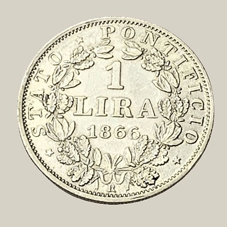 Moeda de Prata de 1 Lira - Estados Papais - Ano: 1866 - Papa Pio IX