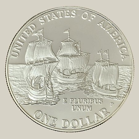 Moeda de Prata de 1 Dólar - EUA - Ano: 2007 P - 400 Anos do Primeiro Assentamento em Jamestown - Presidente George W. Bush
