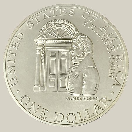 Moeda de Prata de 1 Dólar - EUA - Ano: 1992 D - Bi-centenário da Casa Branca - Presidente George H. W. Bush
