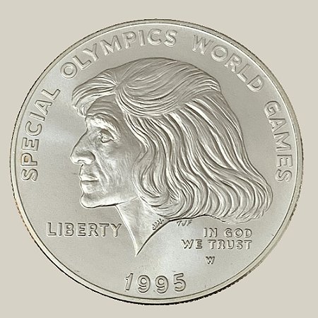 Moeda de Prata de 1 Dólar - EUA - Ano: 1995 W - Jogos Mundiais Especiais Olímpicos - Presidente Bill Clinton