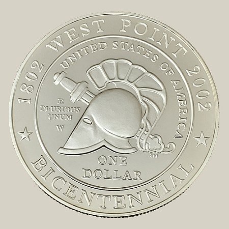Moeda de Prata de 1 Dólar - EUA - Ano: 2002 W - Bi-centenário da Academia Militar de West Point - Presidente George W. Bush