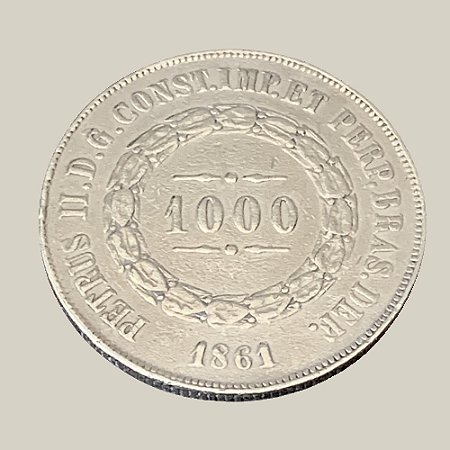 Moeda de Prata de 1000 Réis, Brasil Império - Ano: 1861 - Imperador Pedro II