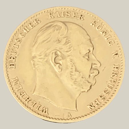 Moeda de Ouro de 10 Marcos, Império Alemão - Ano: 1873 A - Rei Guilherme I da Prússia